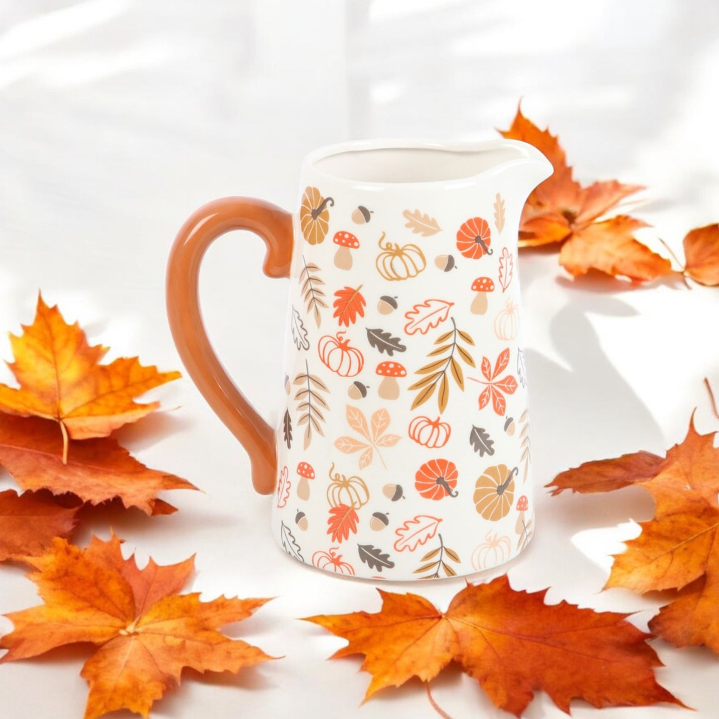 Autumnal Flower Vase with Pumpkins and Leaves - Autumn Flower Jug Vase - Halloween Home Decor