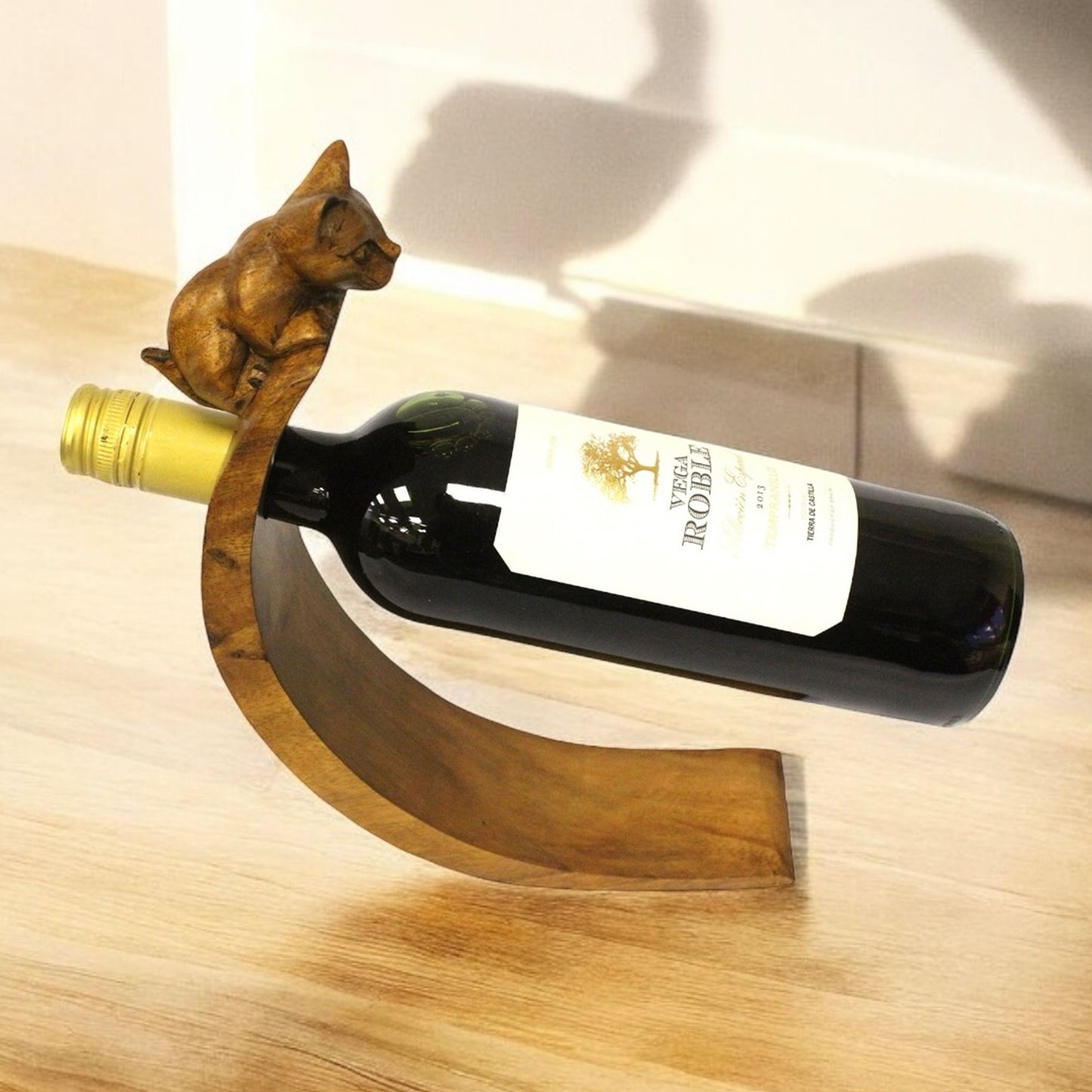 Cat Wooden Wine Holder - Free Standing Wine Holder