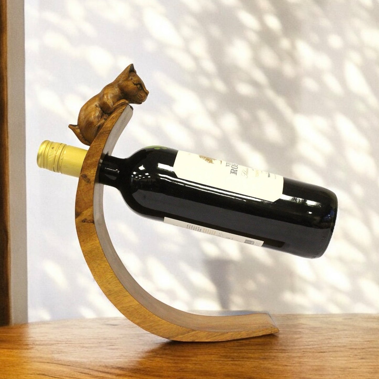 Cat Wooden Wine Holder - Free Standing Wine Holder