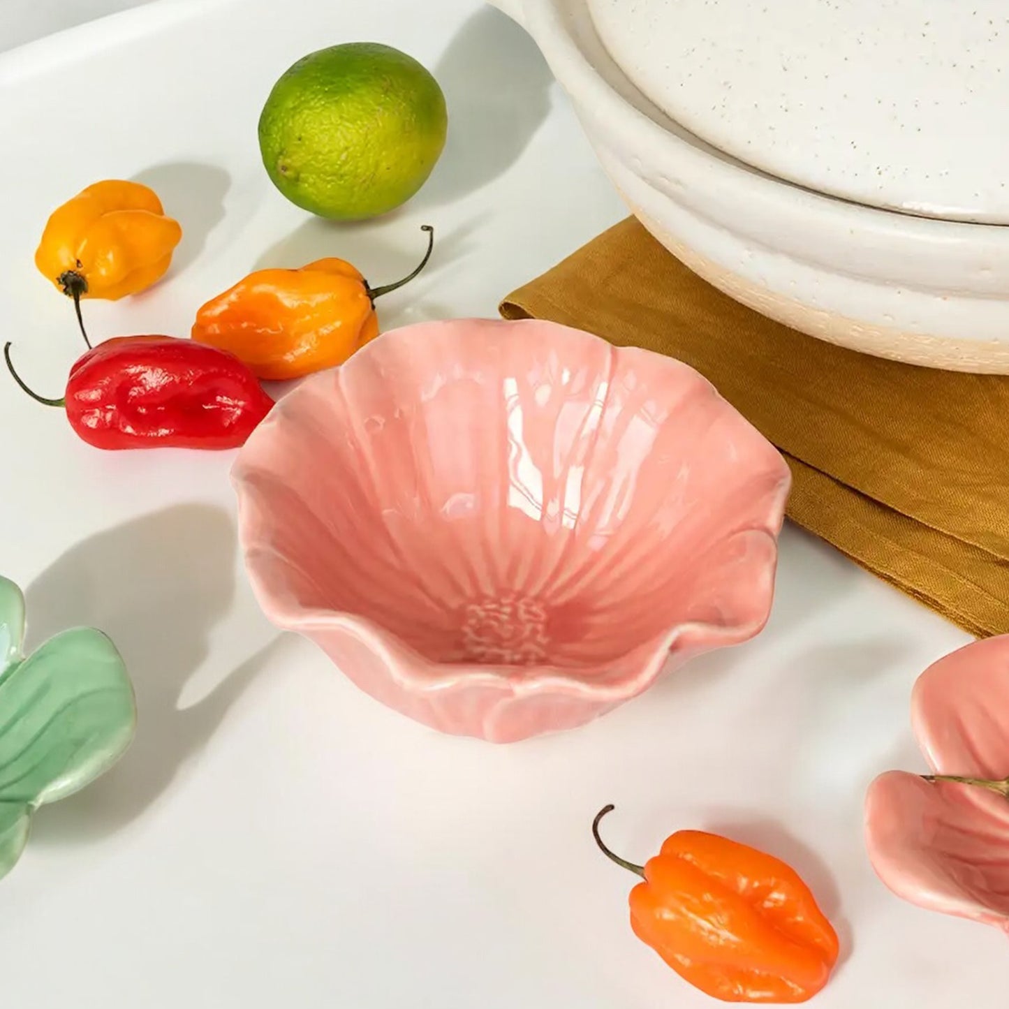 Ceramic Flower Bowls and Plates – Pastel Decorative Dishes for Snacks, Dips & Trinkets