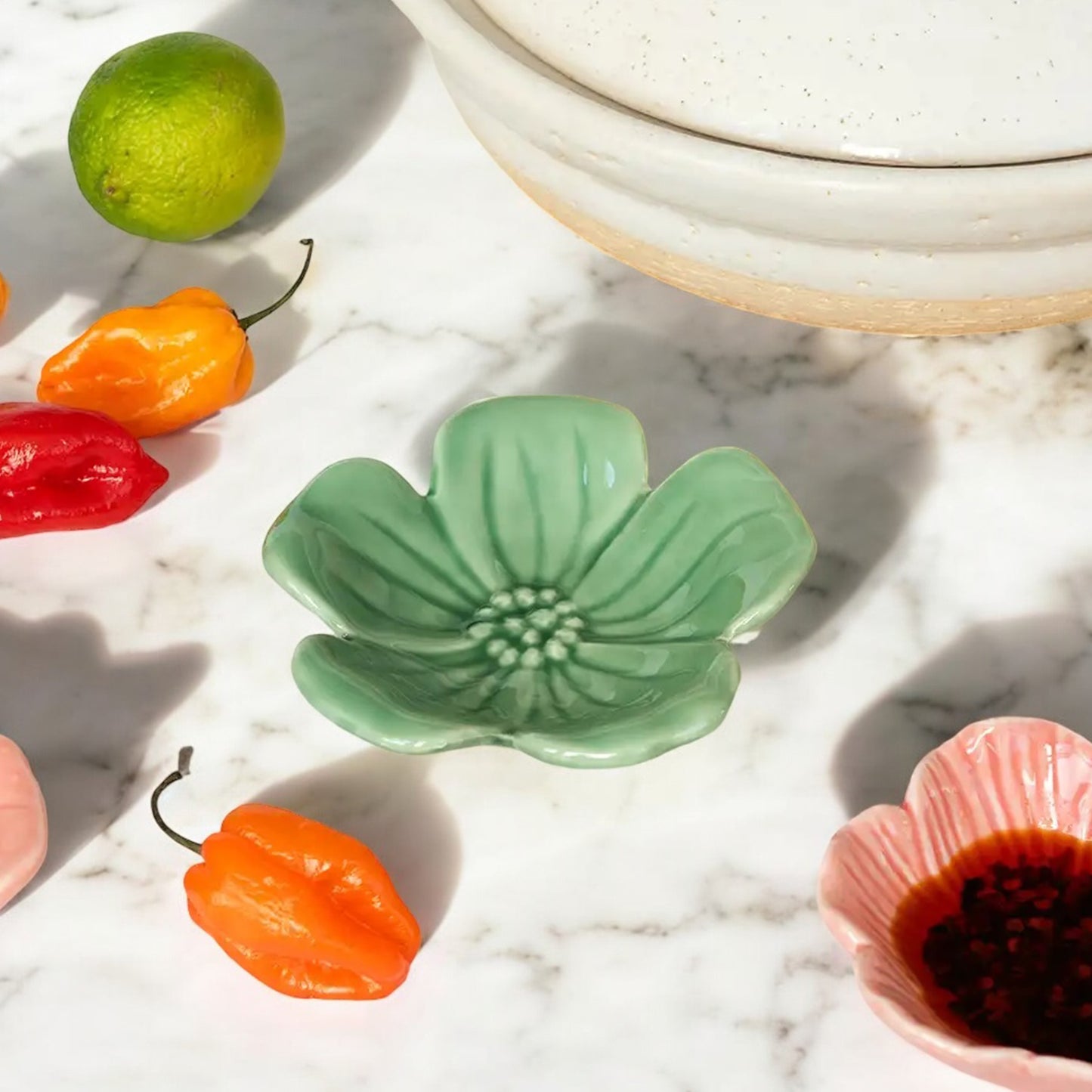 Ceramic Flower Bowls and Plates – Pastel Decorative Dishes for Snacks, Dips & Trinkets