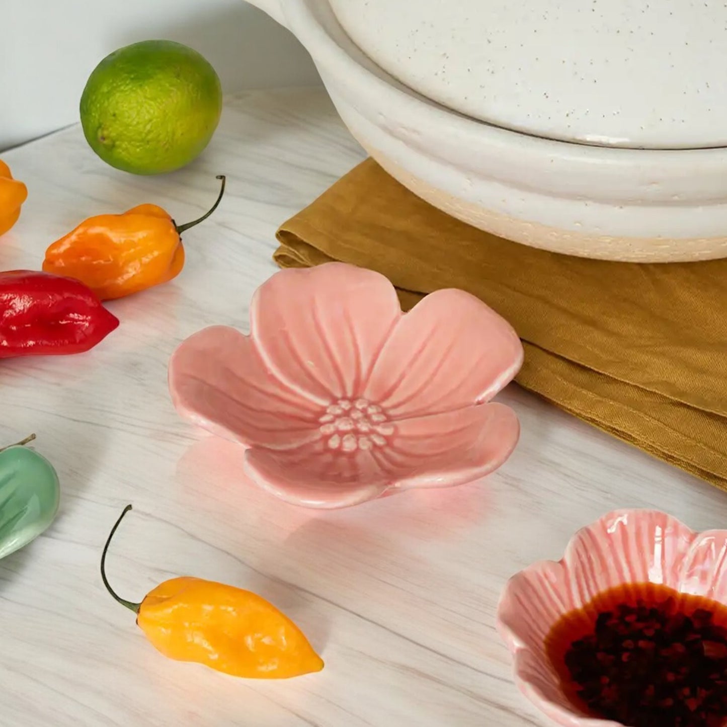 Ceramic Flower Bowls and Plates – Pastel Decorative Dishes for Snacks, Dips & Trinkets