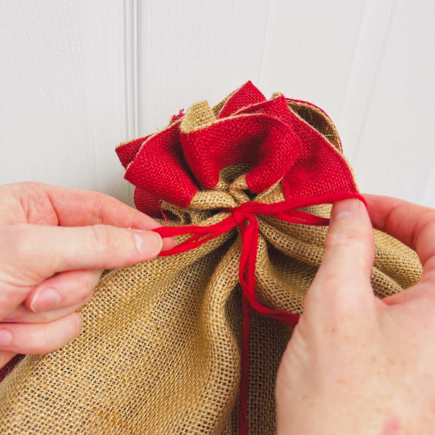 Eco Jute Christmas Gift Sack - Drawstring Christmas Present Sack - Reindeer Gift Bag