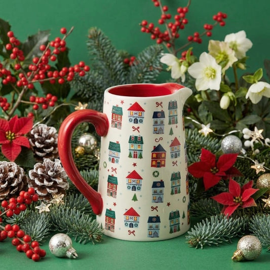 Traditional Christmas Village Flower Vase - Christmas Gift for Her