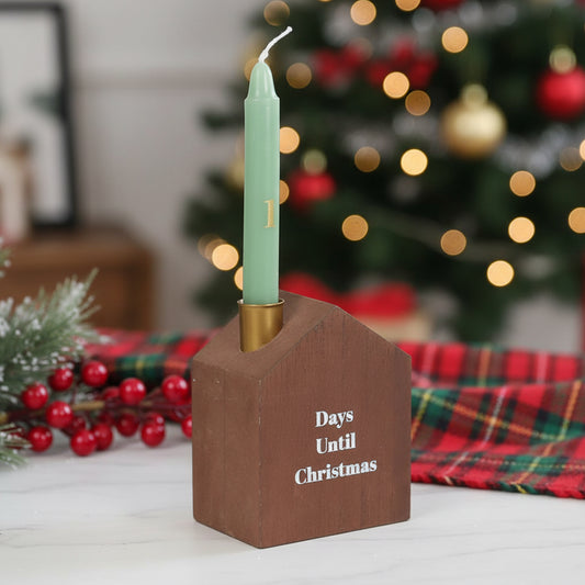 24 Christmas Advent Candles with Wooden Advent Calendar Candle Holder