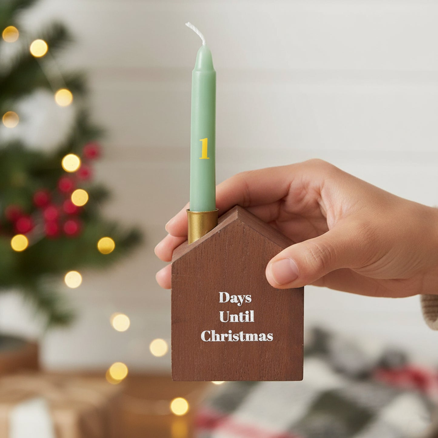 24 Christmas Advent Candles with Wooden Advent Calendar Candle Holder