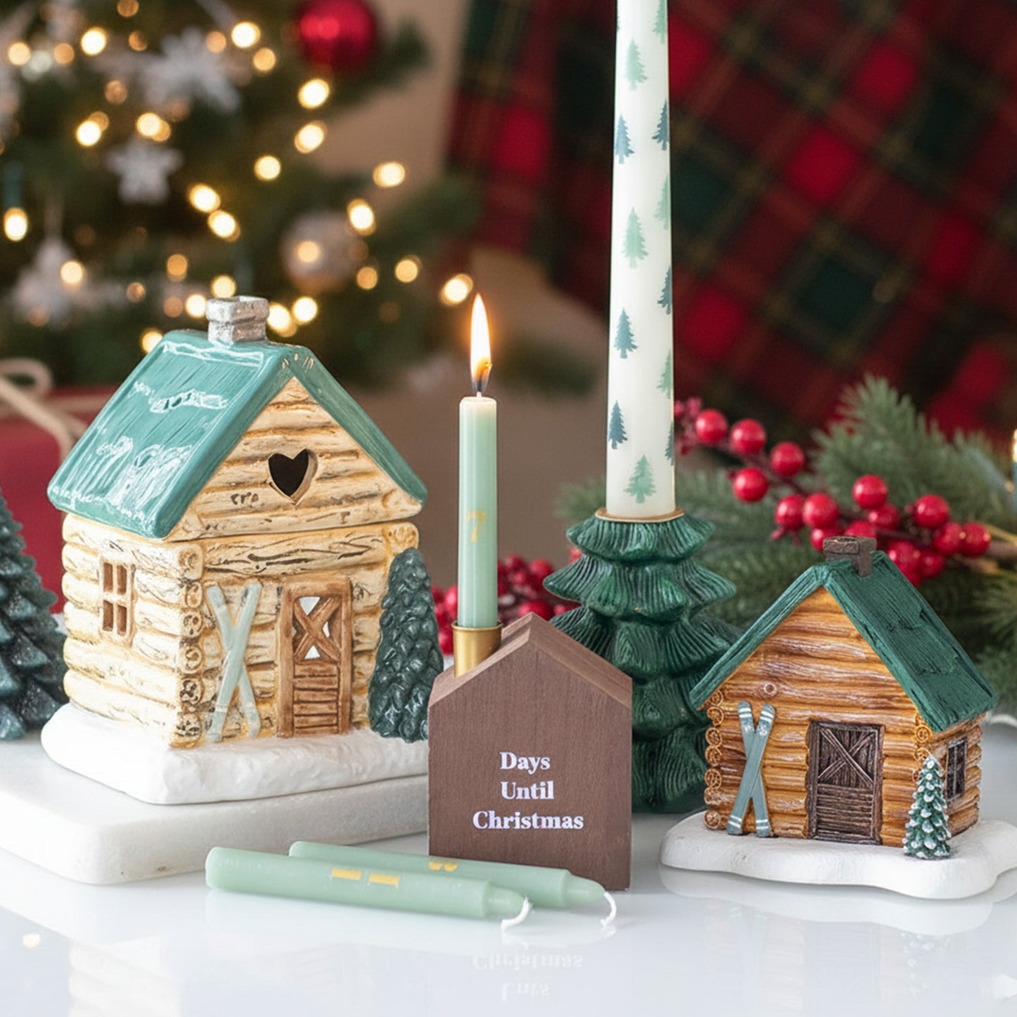 24 Christmas Advent Candles with Wooden Advent Calendar Candle Holder