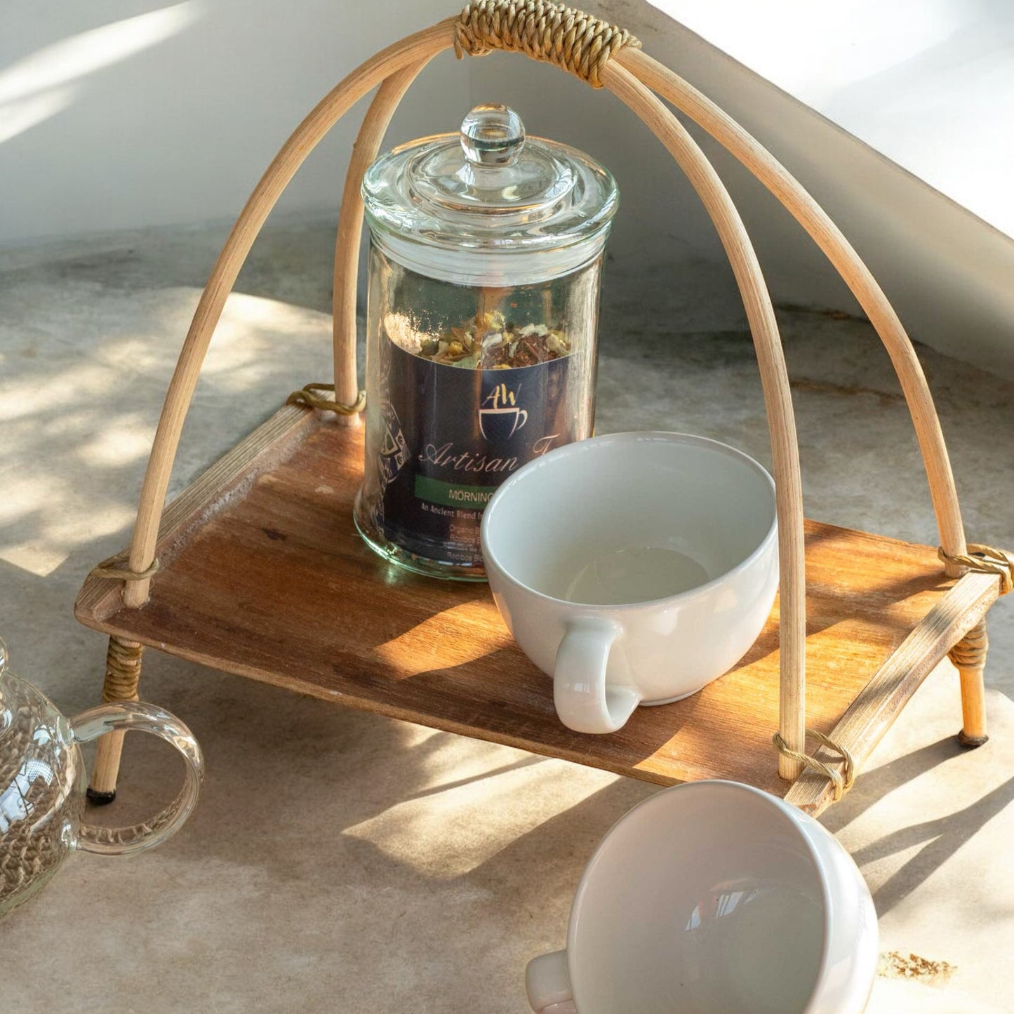 Rustic Wooden Tea Caddy - Traditional Wooden Tea Stand