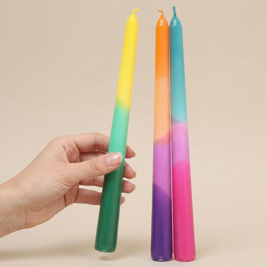 Multi-Coloured Dip Dye Taper Candles - Colourful Dinner Candles