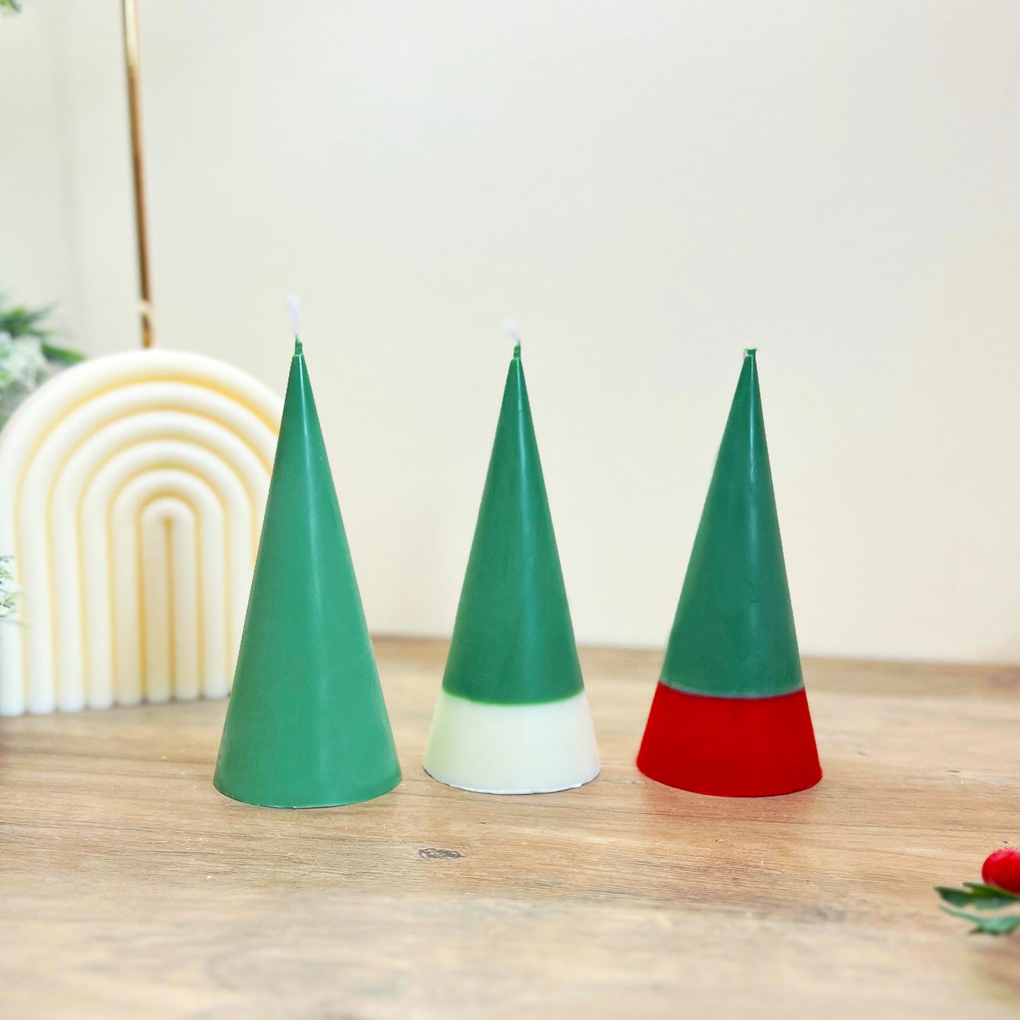Minimalist Christmas Tree Pillar Candles - Festive Green Geometric Candle