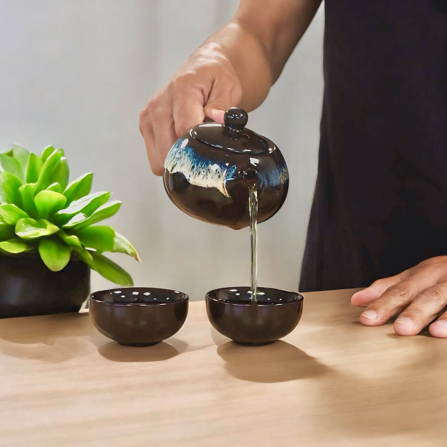 Glazed Black Tea Set with Teapot and Tea Cups - Herbal Tea Set - Loose Leaf Teaset
