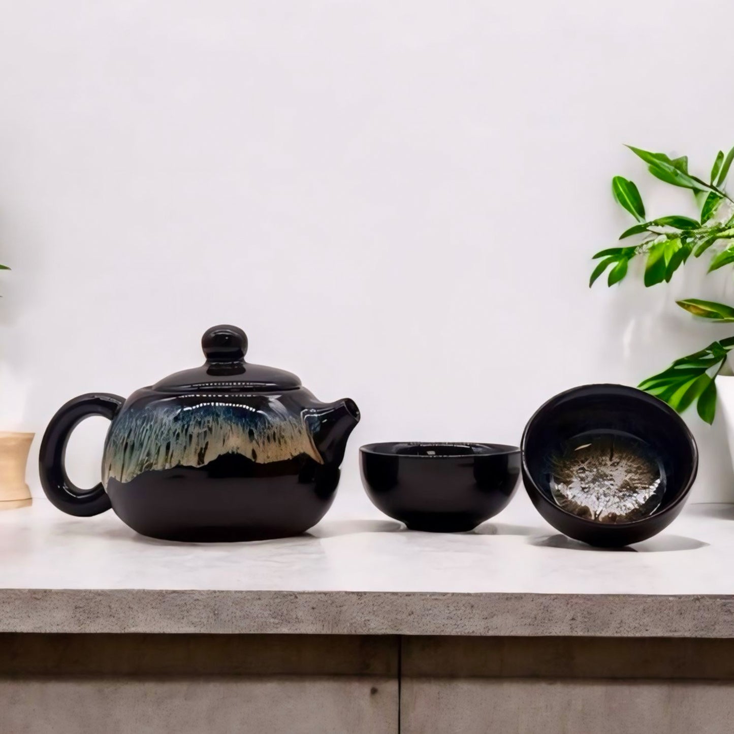 Glazed Black Tea Set with Teapot and Tea Cups - Herbal Tea Set - Loose Leaf Teaset