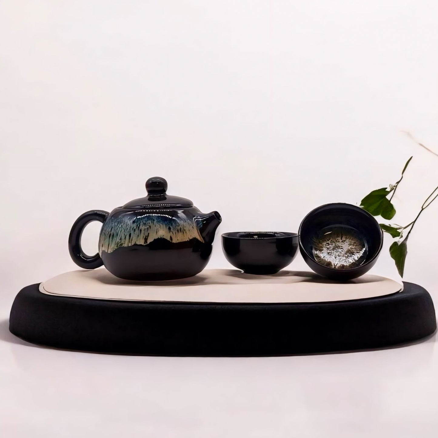 Glazed Black Tea Set with Teapot and Tea Cups - Herbal Tea Set - Loose Leaf Teaset