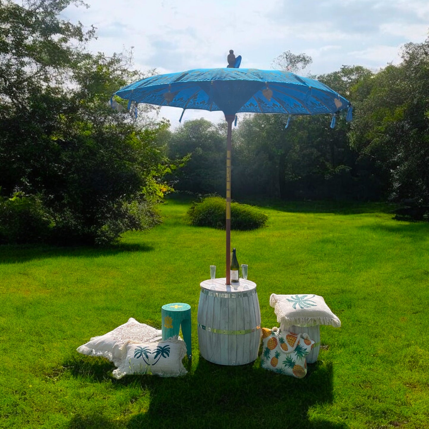 Handmade Colourful Boho Garden Parasol – Balinese Patio Umbrella - Summer Parasol
