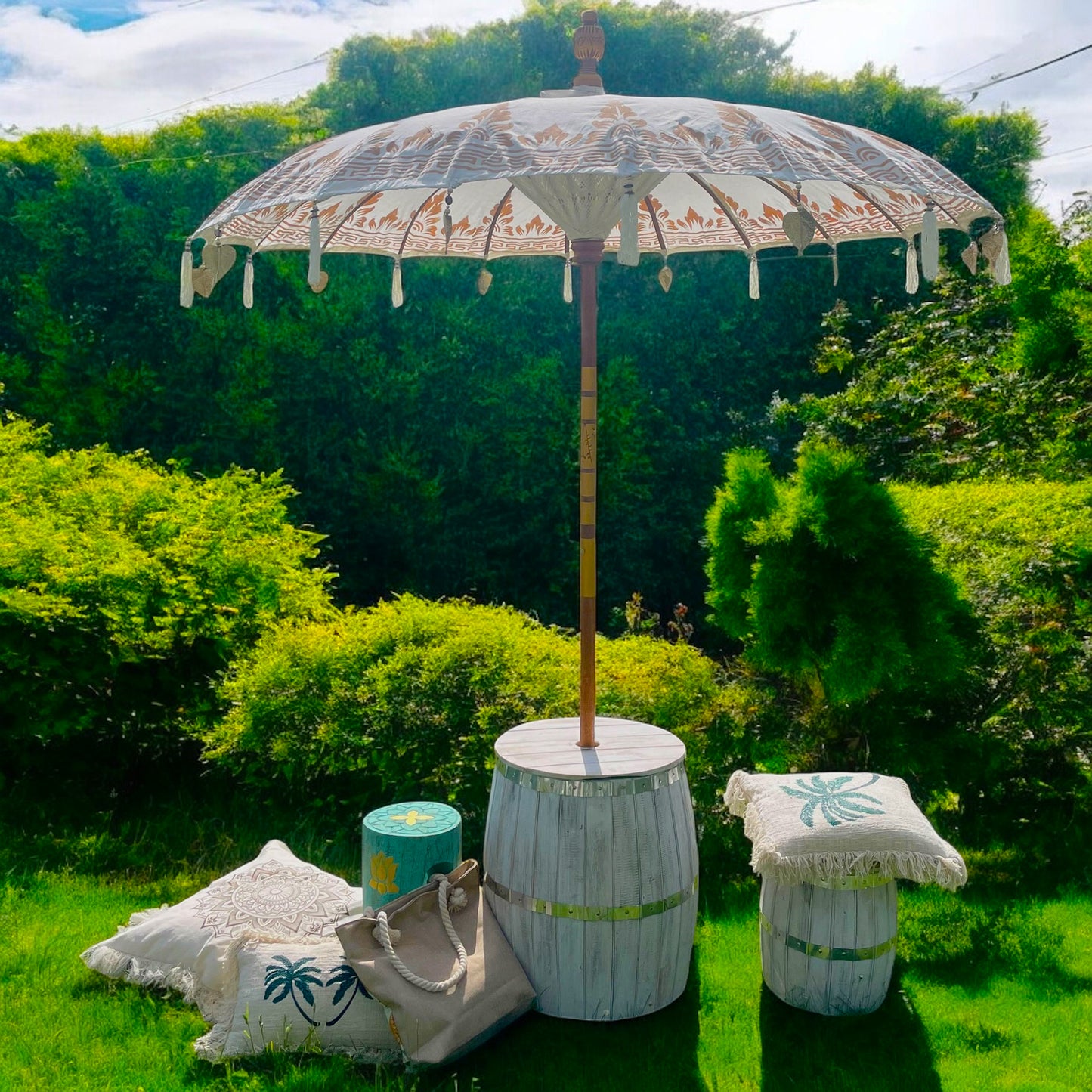 Handmade Colourful Boho Garden Parasol – Balinese Patio Umbrella - Summer Parasol