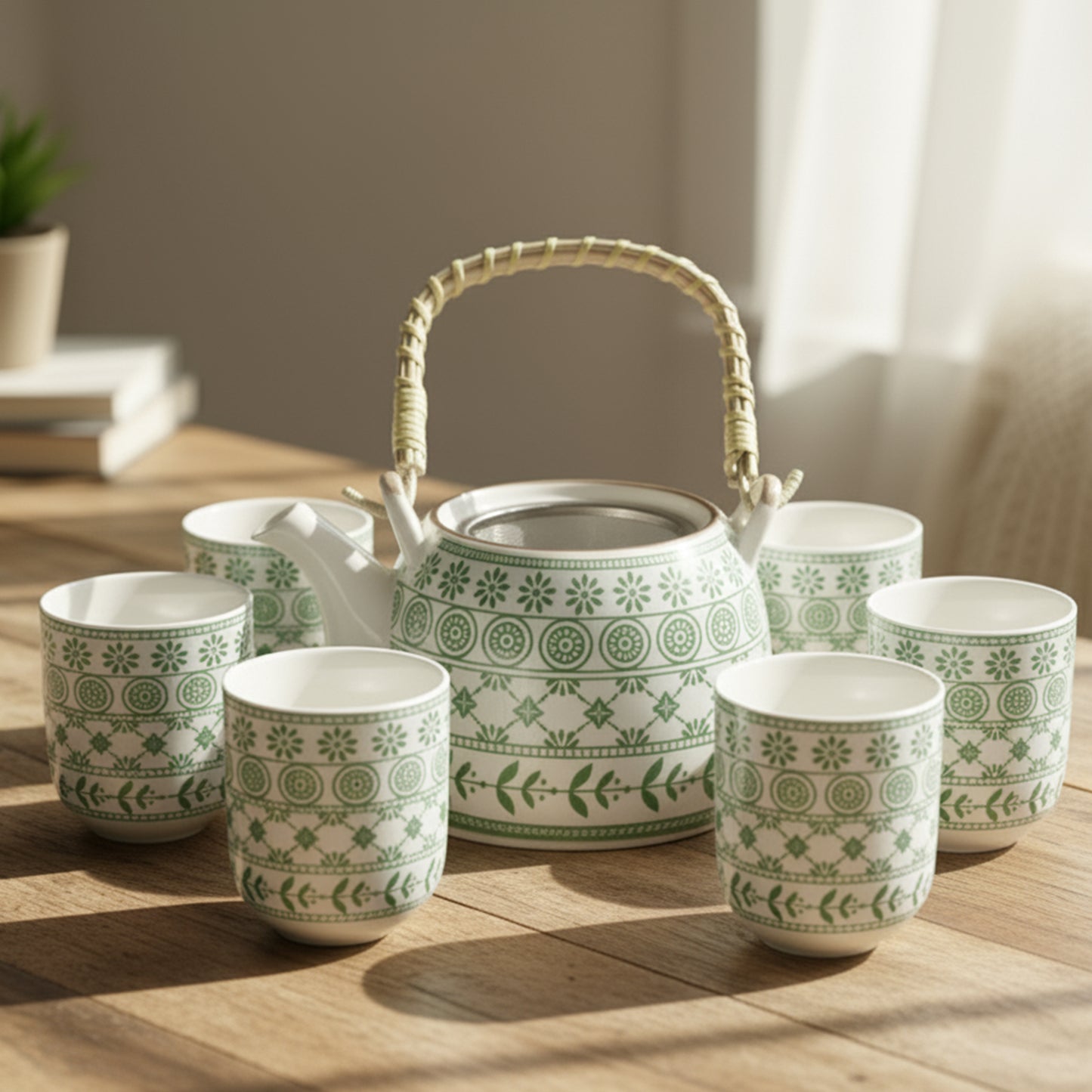 Traditional Herbal Tea Pot Set with Teapot with Tea Infuser & 6 Matching Tea Cups - Herbal Tea Gift Set