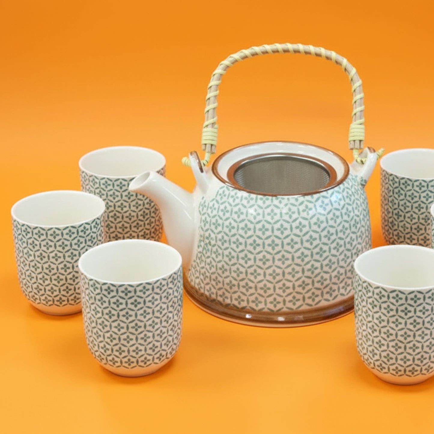 Traditional Herbal Tea Pot Set with Teapot with Tea Infuser & 6 Matching Tea Cups - Herbal Tea Gift Set