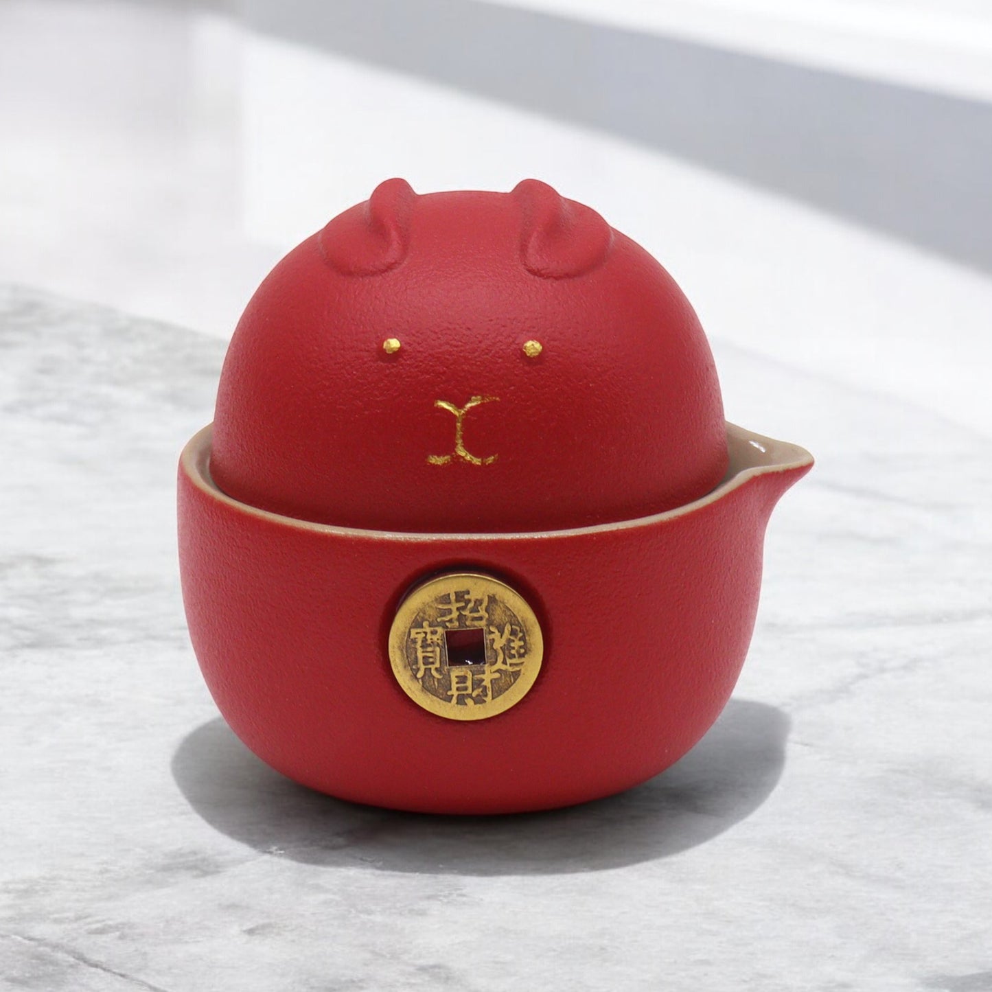 Asian Lucky Coin Tea Set with Tea Pot and Tea Cups