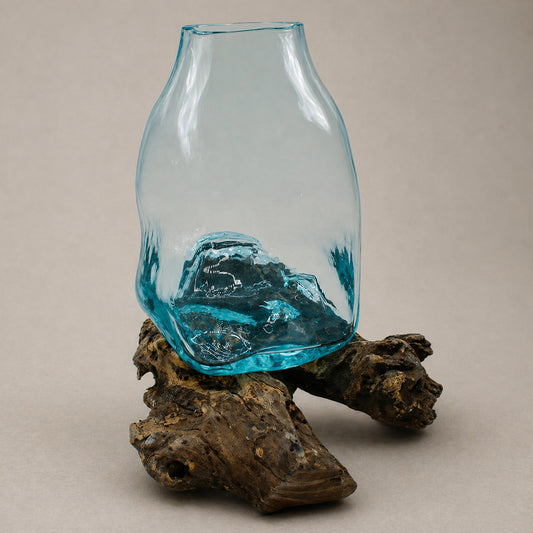 Handmade Molten Glass Terrarium on Wood Stand