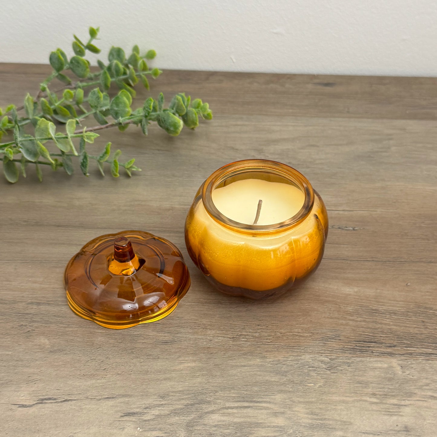 Glass Pumpkin Candle in Pot - Vanilla Scented Autumn Candle