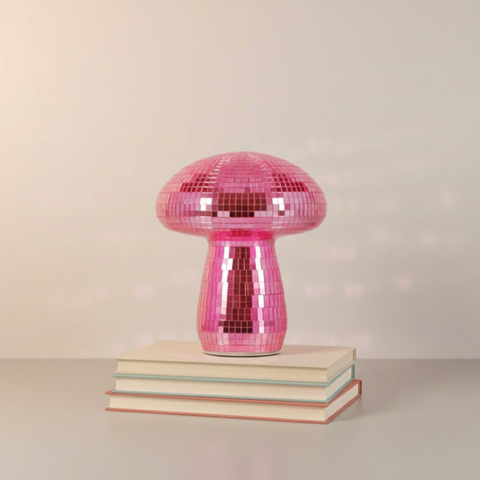 Glitter Ball Mirror Lamp - Pink Mushroom Desk Lamp