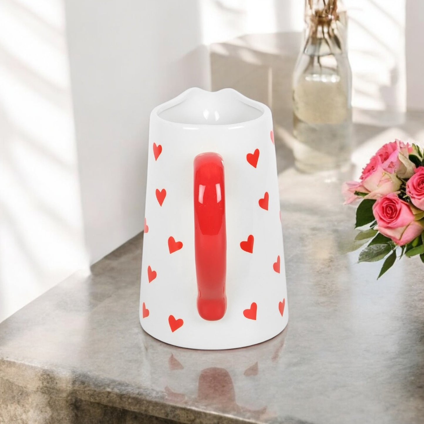 Jug Shaped Flower Vase with Red Hearts - Love Heart Flower Jug Vase