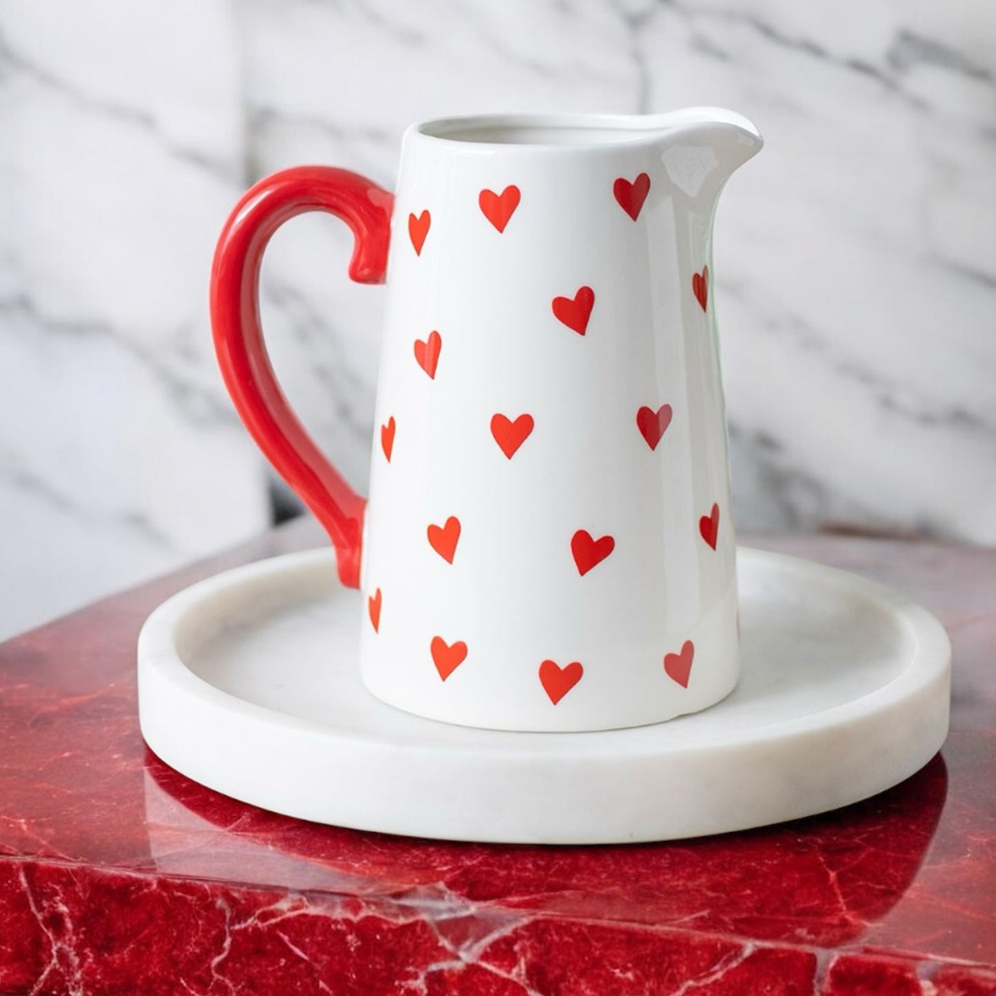 Jug Shaped Flower Vase with Red Hearts - Love Heart Flower Jug Vase