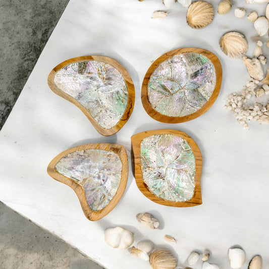 Set of Four Sea Shell Bowls - Decorative Bowls - Wooden Trinket Trays