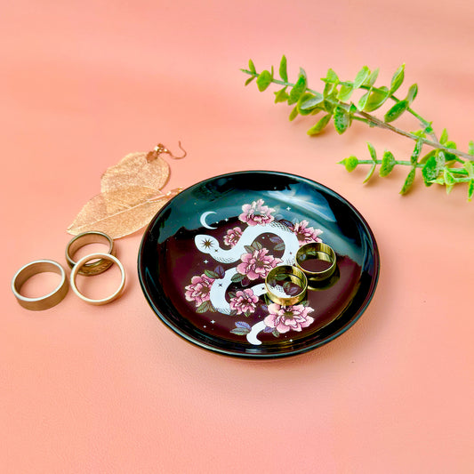 Floral Snake Trinket Tray – Ceramic Jewellery Dish & Catchall Dish