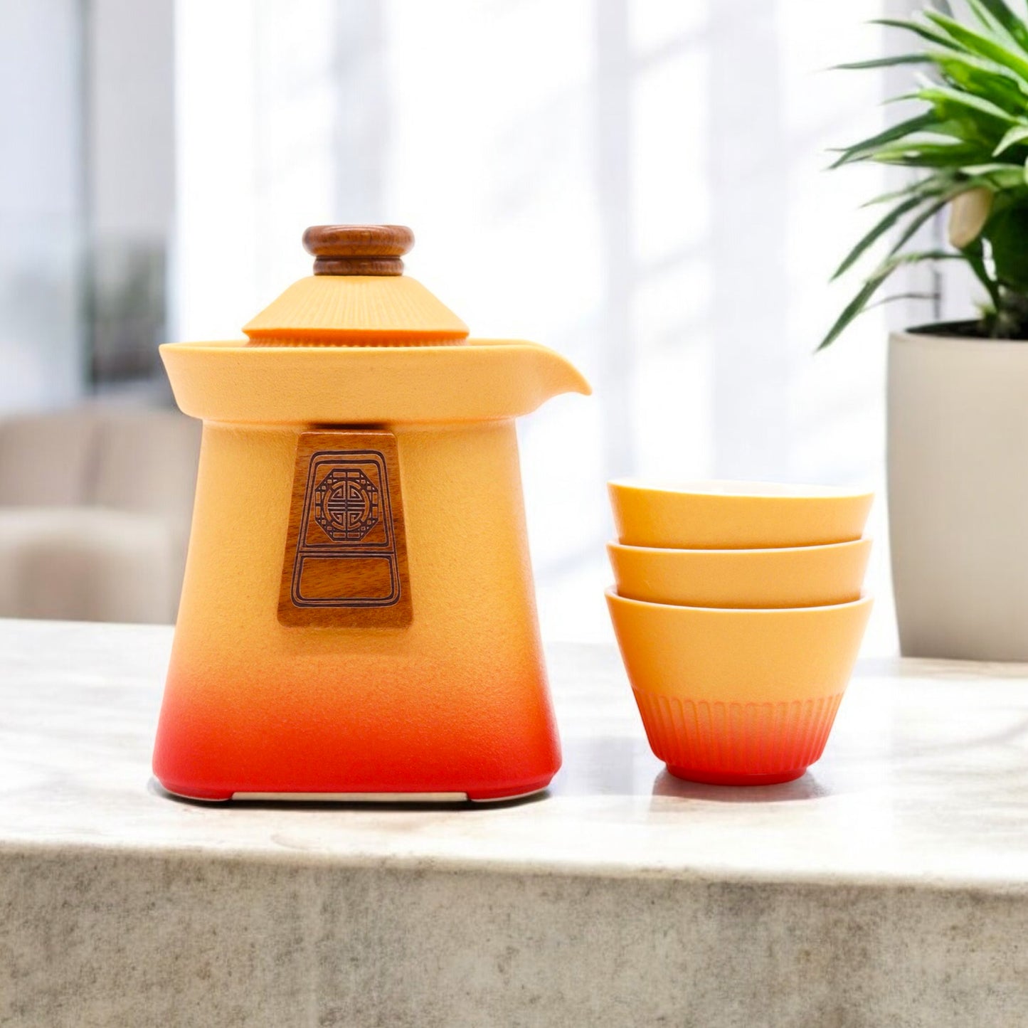 Colourful Ceramic Tea Set with Teapot and Tea Cups