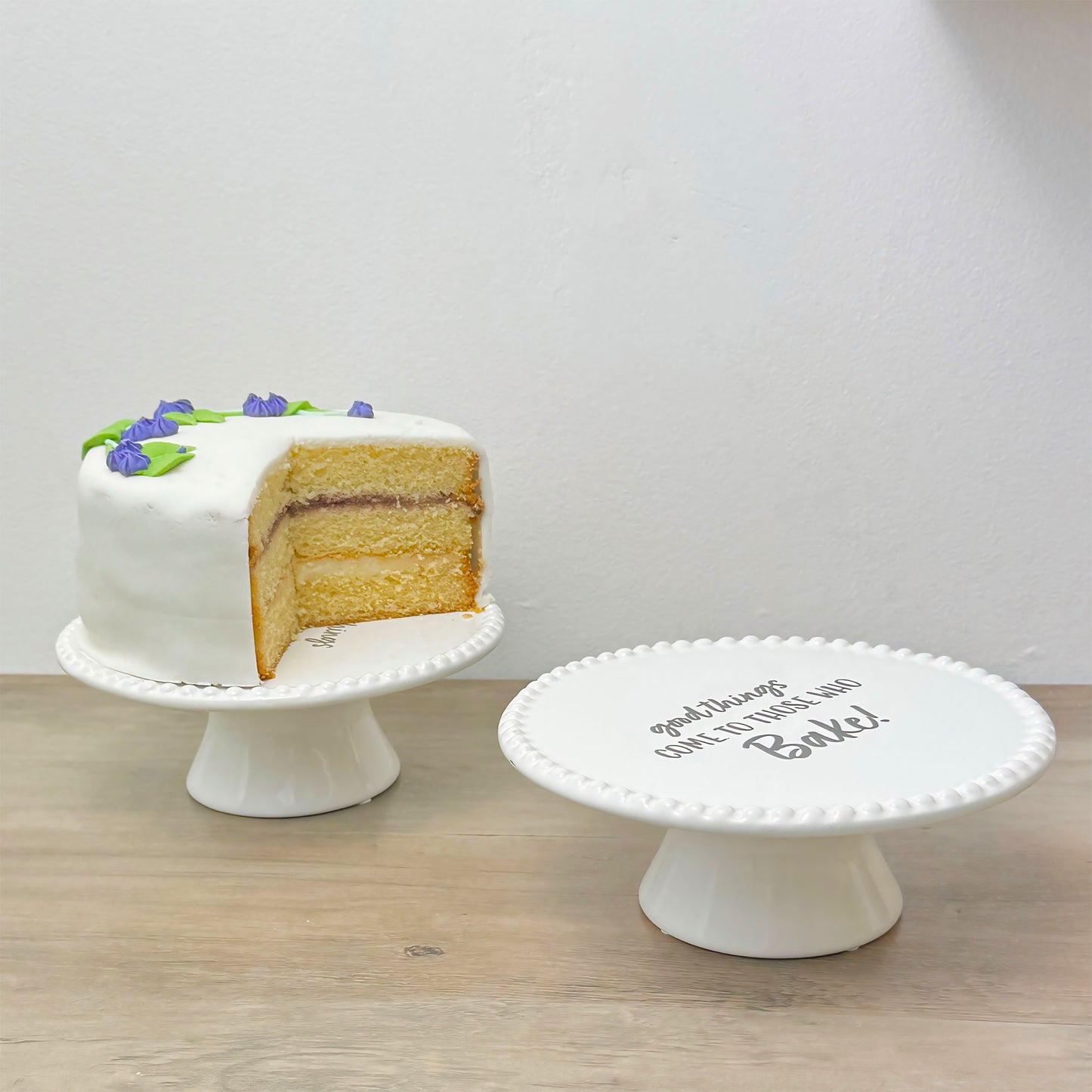 White Ceramic Cake Stand – “Good Things Come to Those Who Bake” Cake Plate