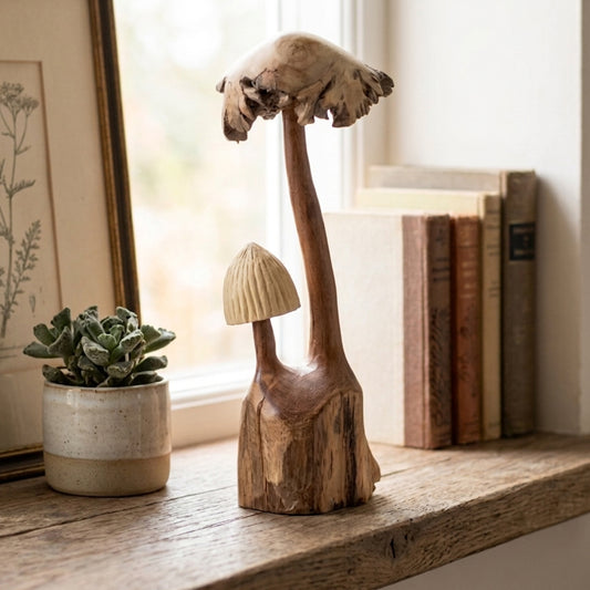 Carved Wooden Mushroom Home Decor