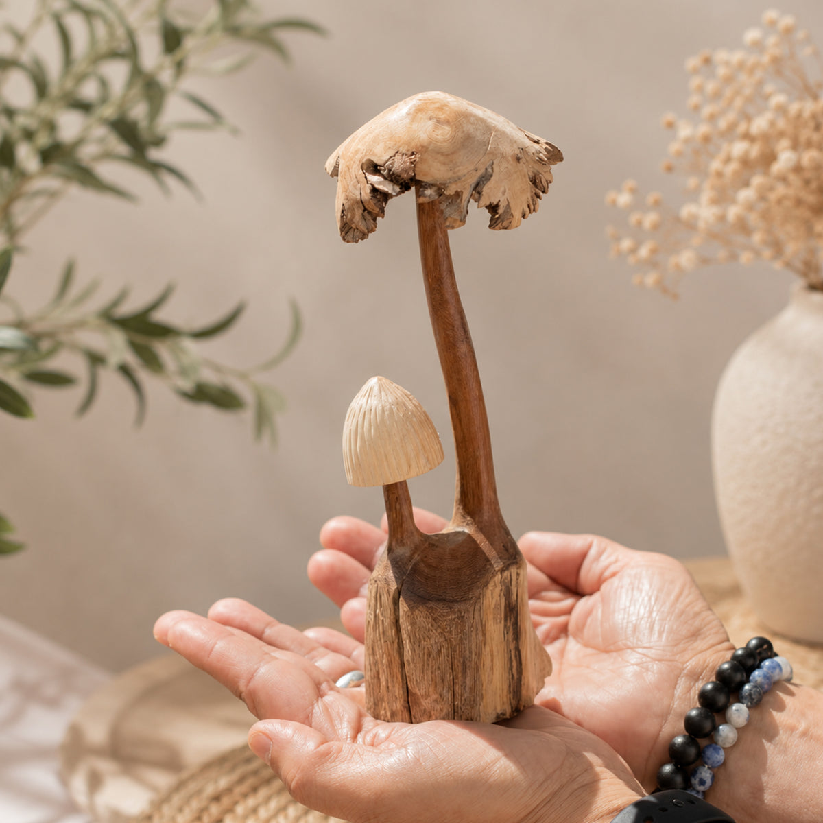 Carved Wooden Mushroom Home Decor