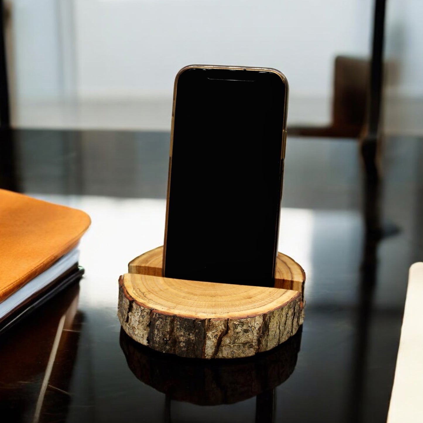 Log Slice Phone Holder - Wooden Phone Stand - Wood Tablet Stand - E-reader Holder