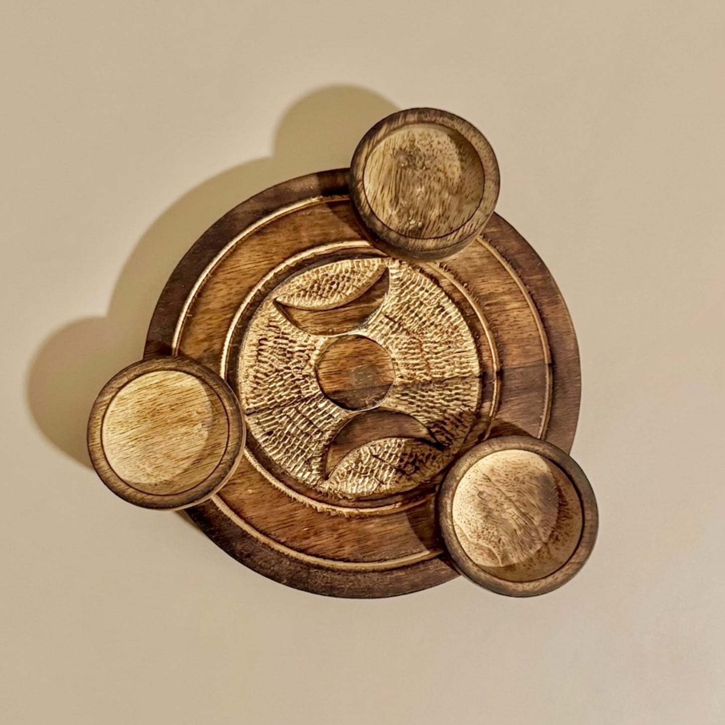 Wooden Candle Holder - Round Wooden Triple Moon Multi Tealight Holder