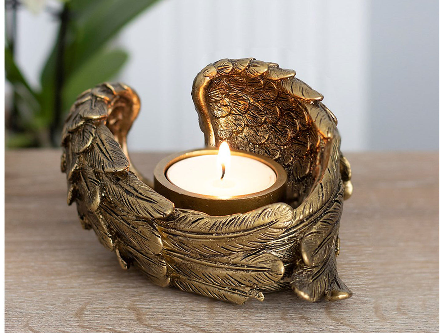 Gold Angel Wing Tealight Holder - Golden Candle Holder