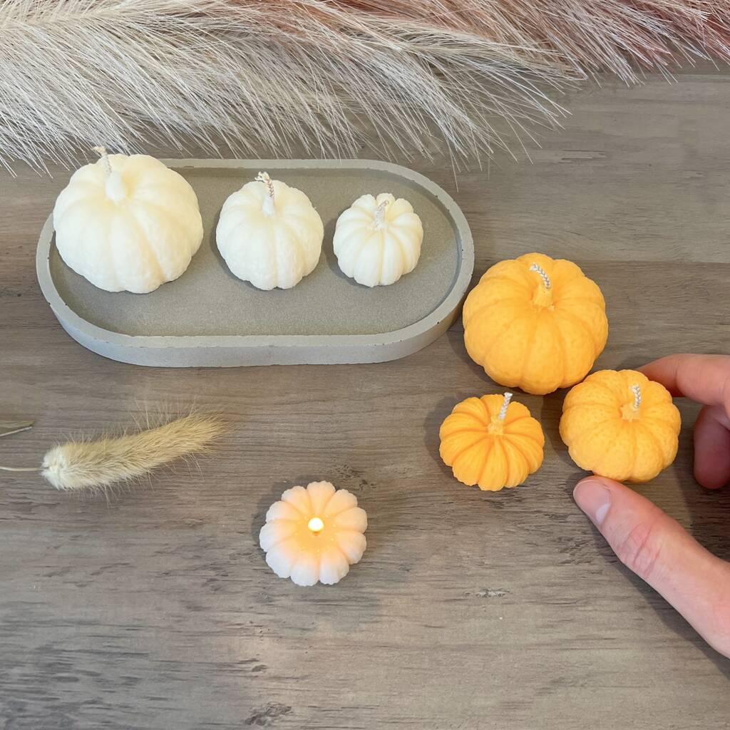 3 Decorative Orange Pumpkin Soy Candles - Halloween Home Decor