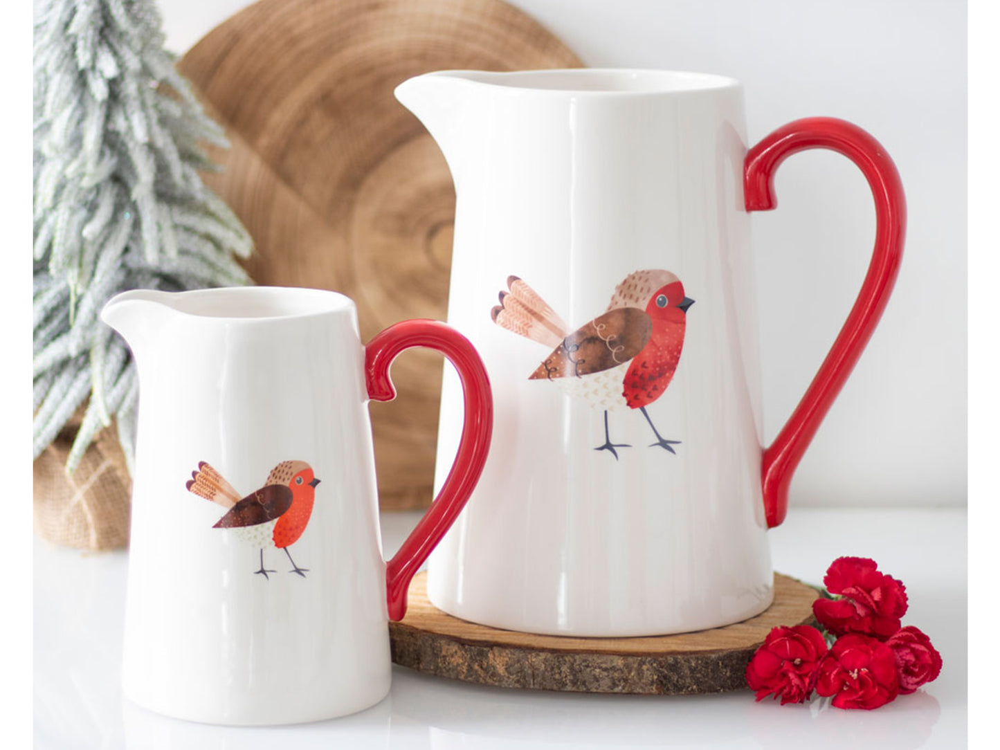 Winter Robin Flower Jug - Ceramic Flower Vases - Gifts for Wife