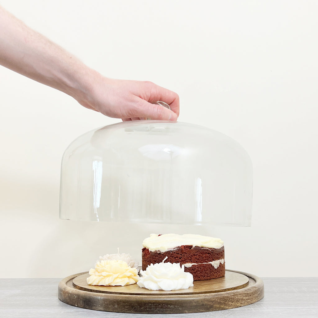 Wooden Cake Stand with Glass Dome