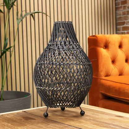 Bohemian Rattan Table Lamp - Rustic Bedside Table Lamp - Desktop Lamps