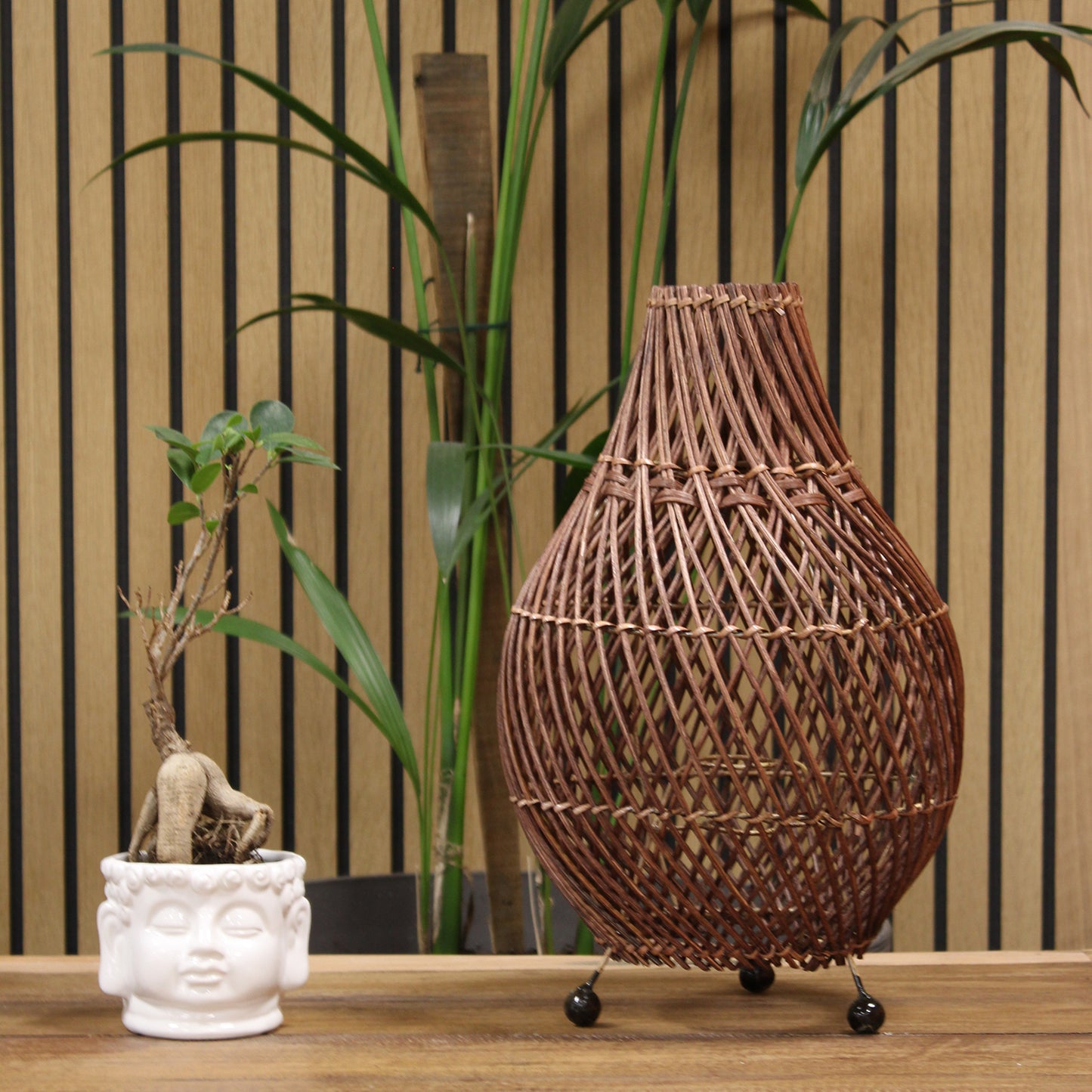 Bohemian Rattan Table Lamp - Rustic Bedside Table Lamp - Desktop Lamps