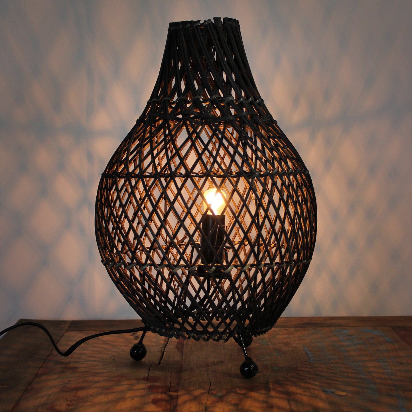 Bohemian Rattan Table Lamp - Rustic Bedside Table Lamp - Desktop Lamps