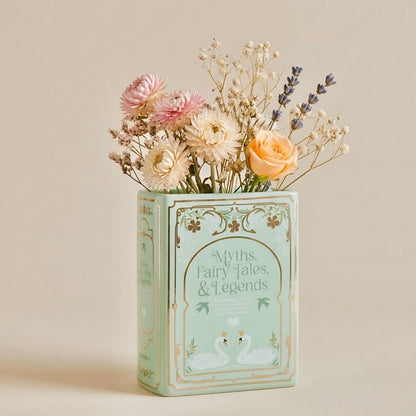 Green Book Shaped Flower Vase - Ceramic Flower Vase