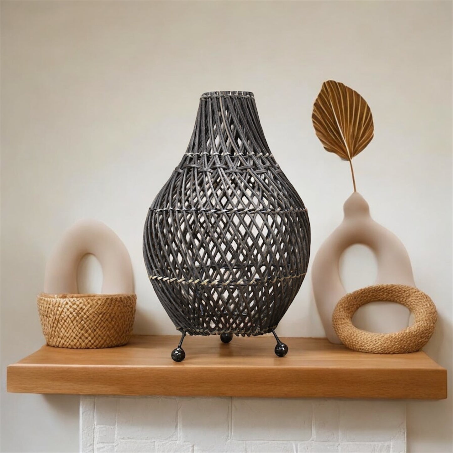 Bohemian Rattan Table Lamp - Rustic Bedside Table Lamp - Desktop Lamps