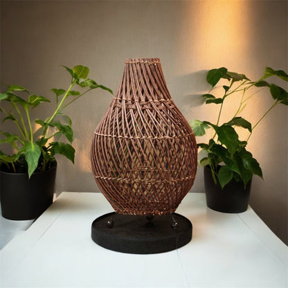 Bohemian Rattan Table Lamp - Rustic Bedside Table Lamp - Desktop Lamps