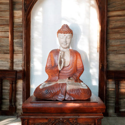 Solid Wood Buddha Statue - Large Wooden Buddha Statuette - Buddha Home Decor - Buddha Gifts