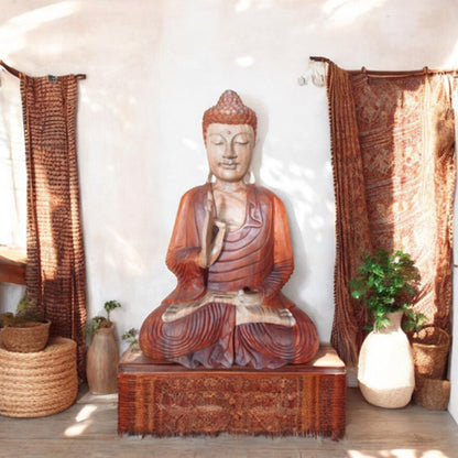 Solid Wood Buddha Statue - Large Wooden Buddha Statuette - Buddha Home Decor - Buddha Gifts