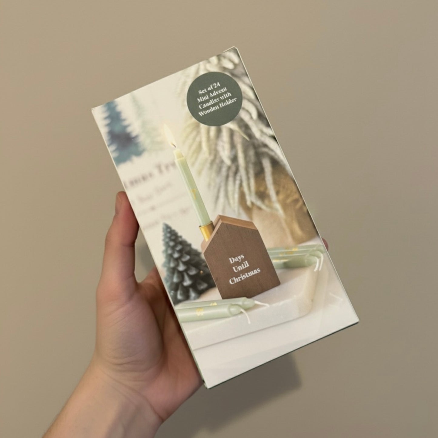 24 Christmas Advent Candles with Wooden Advent Calendar Candle Holder