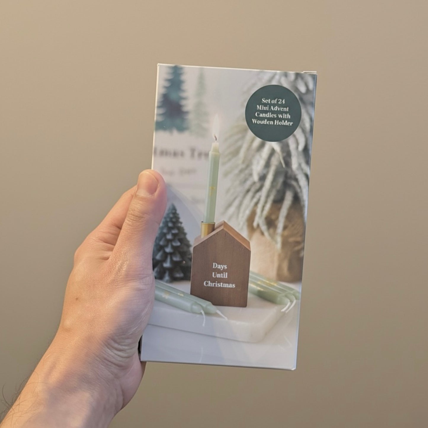 24 Christmas Advent Candles with Wooden Advent Calendar Candle Holder