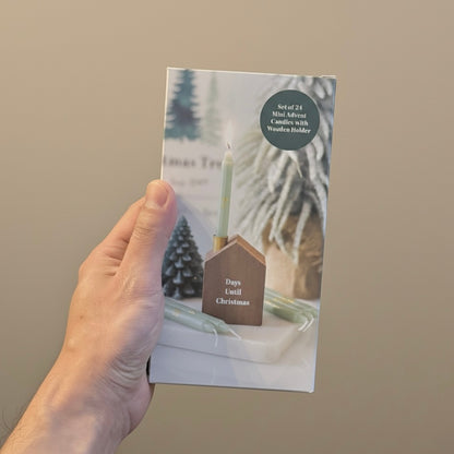 24 Christmas Advent Candles with Wooden Advent Calendar Candle Holder